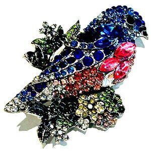 CRYSTAL GLASS RHINESTONE BLUEBIRD BROOCH MULTICOLOR NEW SILVERTONE BLUE BIRD